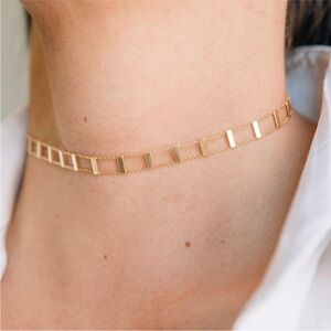 14k Gold Bar Link Adjustable Choker Necklace - Women Jewelry